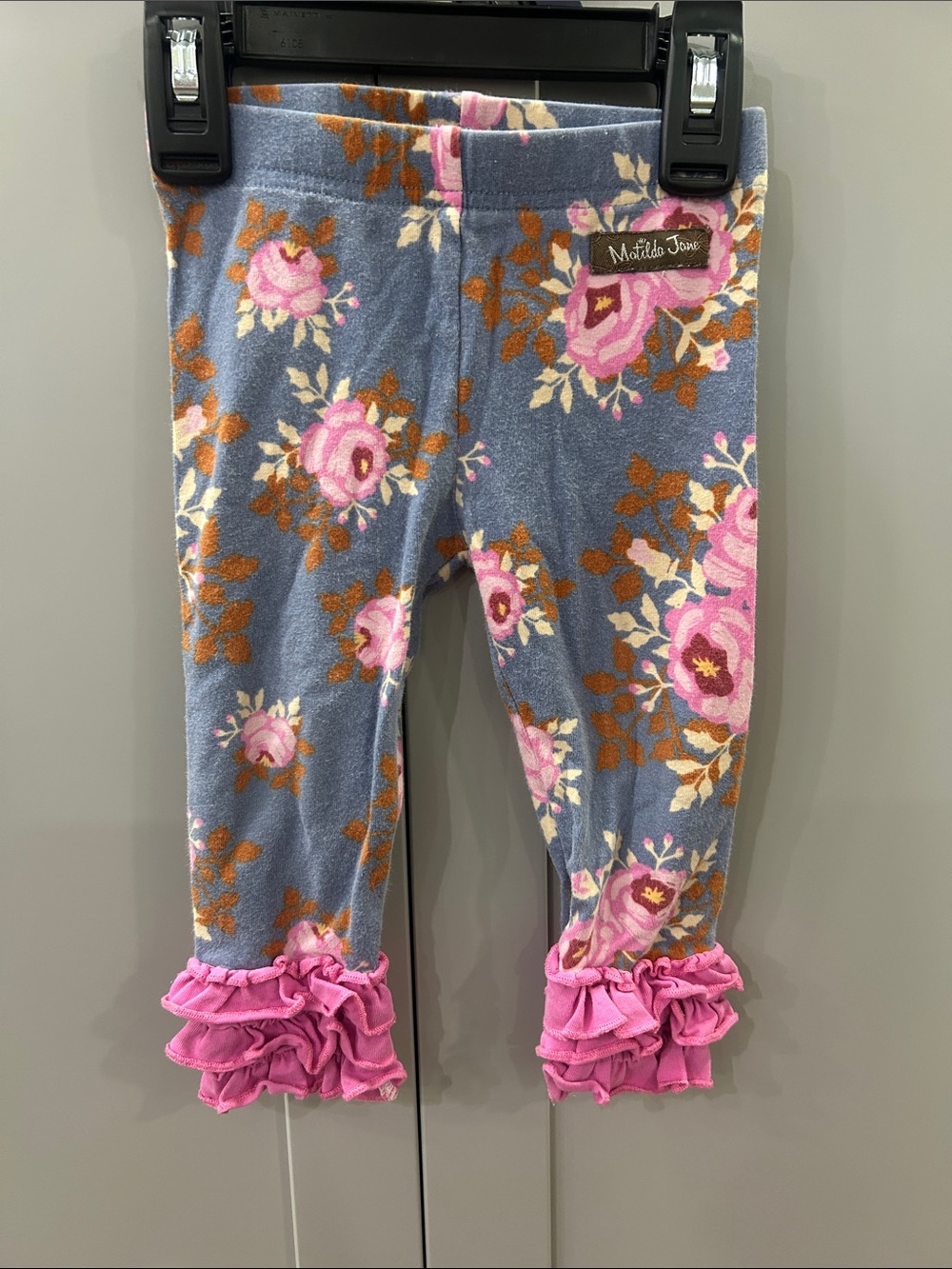 Matilda Jane Girls 12-18M Floral Double Ruffle Leggings Blue Pink Fall